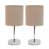Simple Designs Chrome Mini Basic Table Lamp with Fabric Shade 2 Pack Set