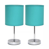 Simple Designs Chrome Mini Basic Table Lamp with Fabric Shade 2 Pack Set