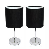 Simple Designs Chrome Mini Basic Table Lamp with Fabric Shade 2 Pack Set