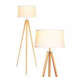 Emma LED Contemporary Tripod Floor Lamp with Wooden Legs