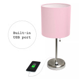 Stick Lamp with USB Charging Port and Fabric Shade 2 Pack Set