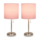 Stick Lamp with USB Charging Port and Fabric Shade 2 Pack Set