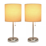 Stick Lamp with USB Charging Port and Fabric Shade 2 Pack Set