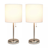 Stick Lamp with USB Charging Port and Fabric Shade 2 Pack Set