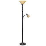 Elegant Designs 2 Light Mother Daughter Floor Lamp with Amber Marble Glass Shades
