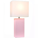 Elegant Designs Modern Leather Table Lamp with White Fabric Shade