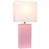 Elegant Designs Modern Leather Table Lamp with White Fabric Shade