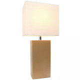 Elegant Designs Modern Leather Table Lamp with White Fabric Shade