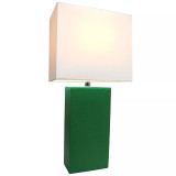 Elegant Designs Modern Leather Table Lamp with White Fabric Shade