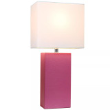 Elegant Designs Modern Leather Table Lamp with White Fabric Shade
