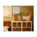 Elegant Designs Modern Leather Table Lamp with White Fabric Shade