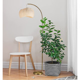 Wave Pendant LED Unique Arc Floor Lamp with Rattan-Style Wicker Shade