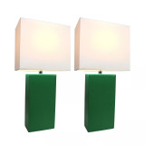Elegant Designs 2 Pack Modern Leather Table Lamps with White Fabric Shades