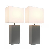 Elegant Designs 2 Pack Modern Leather Table Lamps with White Fabric Shades