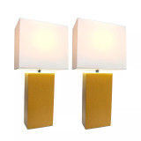 Elegant Designs 2 Pack Modern Leather Table Lamps with White Fabric Shades