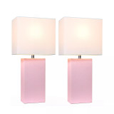 Elegant Designs 2 Pack Modern Leather Table Lamps with White Fabric Shades