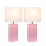 Elegant Designs 2 Pack Modern Leather Table Lamps with White Fabric Shades