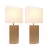 Elegant Designs 2 Pack Modern Leather Table Lamps with White Fabric Shades
