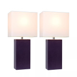 Elegant Designs 2 Pack Modern Leather Table Lamps with White Fabric Shades