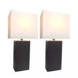 Elegant Designs 2 Pack Modern Leather Table Lamps with White Fabric Shades