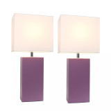 Elegant Designs 2 Pack Modern Leather Table Lamps with White Fabric Shades