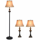 Elegant Designs Traditionally Crafted 3 Pack Lamp Set 2 Table Lamps, 1 Floor Lamp Shades