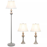 Elegant Designs Traditionally Crafted 3 Pack Lamp Set 2 Table Lamps, 1 Floor Lamp Shades