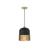 Eclipse 1-Light Pendant in Matte Black with Warm Brass Accents