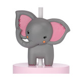 Twinkle Toes Pink/Gray Elephant with Monkey Nursery Lamp with Shade & Bulb