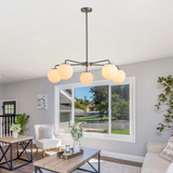 Modern American living room simple golden chandelier glass lamp shade 5 bulbs