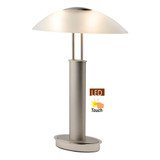 2 Tone Satin Nickel LED Touch Table Lamp with Oval Canoe and Frosted Glass Shade