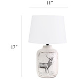 Simple Designs Rustic Deer Buck Nature Printed Ceramic Farmhouse Accent Table Lamp with Fabric Shade