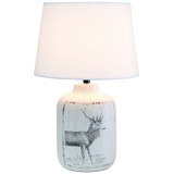 Simple Designs Rustic Deer Buck Nature Printed Ceramic Farmhouse Accent Table Lamp with Fabric Shade