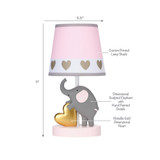 Eloise Pink/Gold Elephant and Heart Lamp & Shade with Bulb