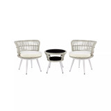 26.38" 3-Piece Steel, Polyester Monaco Patio 2-Person Seating Group with End Table with Cushions