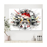 Sleeping Girl On Blossoming Skulls Oversized Modern 3 Panels Wall Clock - 38" x 38" x 1"