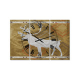 Patterned Walking White Moose Large Traditional 3 Panels Wall Clock - 23" x 23" x 1"