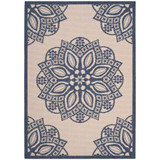 Courtyard Beige and Navy 2'4" x 12' Sisal Weave Runner Outdoor Area Rug