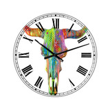 Longhorn Rainbow Skull Large Modern Wall Clock - 36" x 28" x 1"