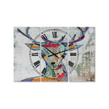 Colorful Deer I Large Cottage 3 Panels Wall Clock - 23" x 23" x 1"