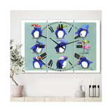 Eight Penguins and a Flamingo Large Nautical & Coastal 3 Panels Wall Clock - 23" x 23" x 1"