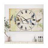 Birds Gathered On Wire Paris III Oversized Cottage 3 Panels Wall Clock - 38" x 38" x 1"