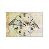 Birds Gathered On Wire Paris II Large Cottage 3 Panels Wall Clock - 23" x 23" x 1"