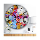 Blue and Yellow Color Spatters IV Oversized Modern Wall Clock - 36" x 28" x 1"