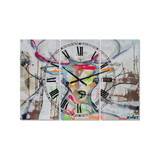 Colorful Deer II Oversized Cottage 3 Panels Wall Clock - 38" x 38" x 1"
