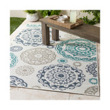 Alfresco ALF-9665 Teal 2'3" x 4'6" Area Rug, Indoor/Outdoor
