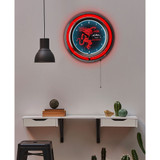 Fireball Retro Round Neon Wall Analog Clock with Pull Chain, 14.5"