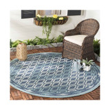 Courtyard Navy and Aqua 6'7" x 6'7" Round Outdoor Area Rug