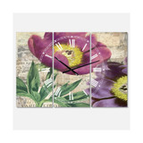Purple Peonies Oversized Cottage 3 Panels Wall Clock - 38" x 38" x 1"
