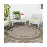Courtyard Beige and Black 6'7" x 6'7" Round Outdoor Area Rug